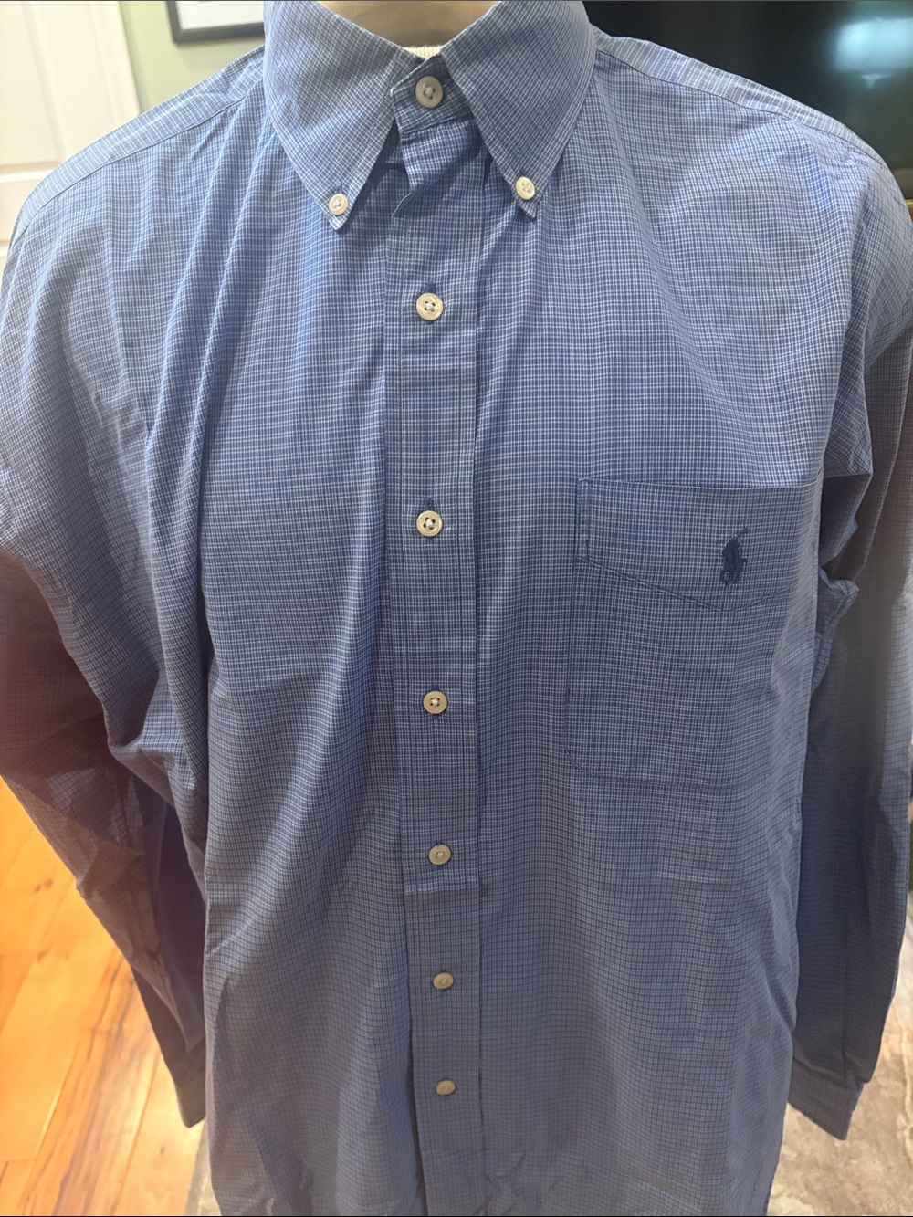 Ralph Lauren Blake Men’s Large Blue Check 100% Cotton Button Down Shirt L